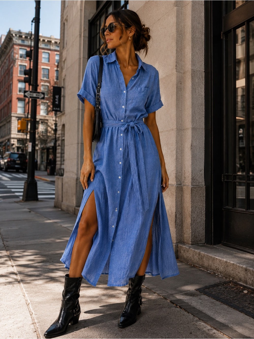 Zara Woman Linen Button-Front Shirt Dress